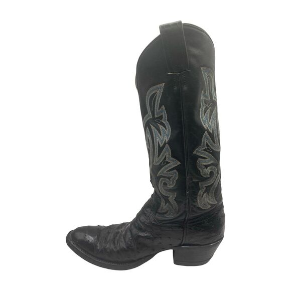 Tony Lama Boots Men\'s Size 7 D Black Ostrich Leather Cowboy Western USA *Worn main image 10